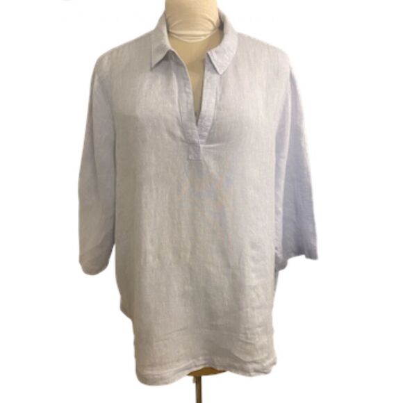 Sigrid Olsen 100% Linen Lt. Blue/Chambray Top 2X Tunic Plus Size - Picture 1 of 13